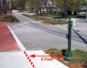 A photograph with an arrow graphic added to show a distance of 5 feet.